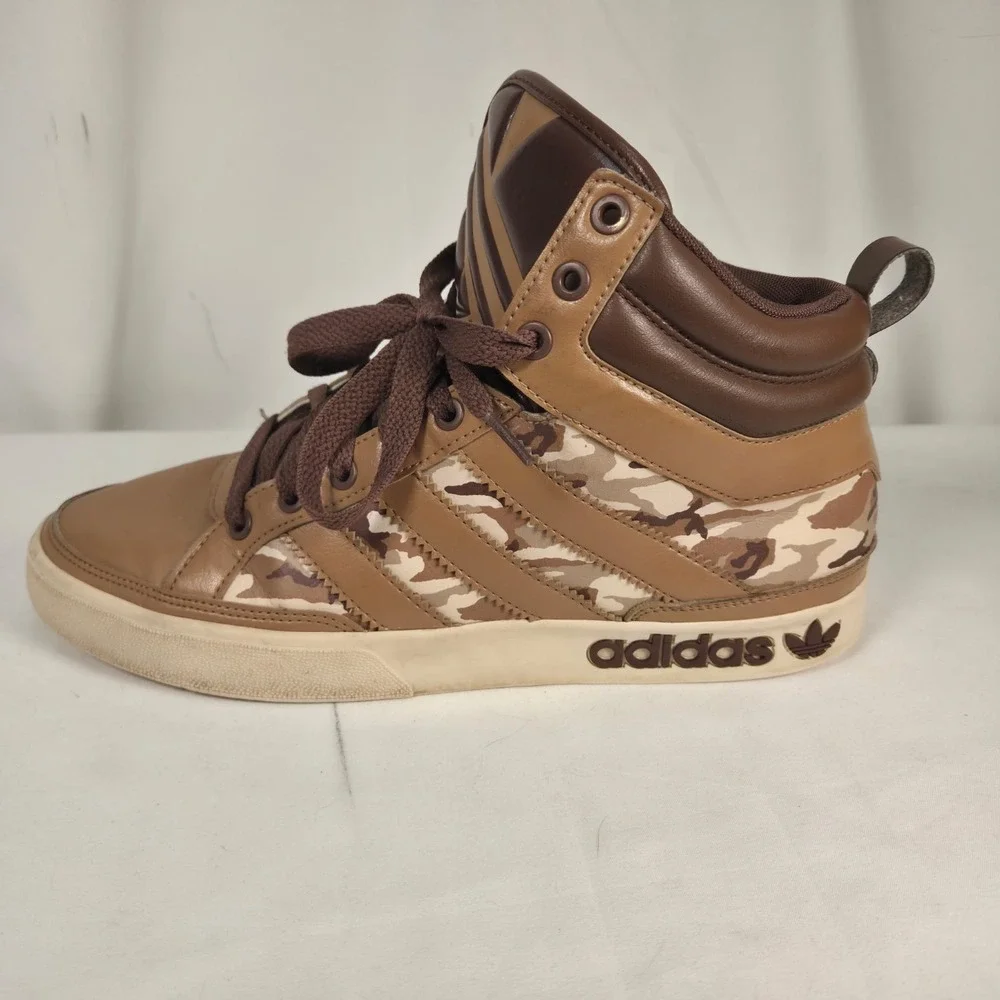 Adidas G66211 Original Top Court Hi Mens US 9 Brown Camo Big Stripes Sneakers